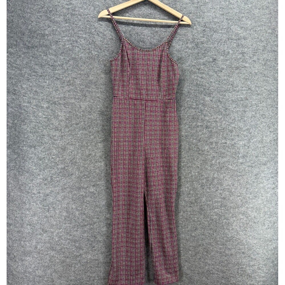 Wild Fable Jumpsuit Women S Small Purple Plaid Sleeveless Zipper Straight Casual